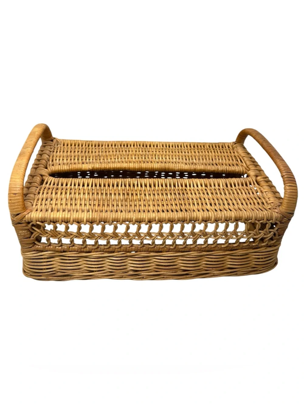 Vintage Wicker Tissue Box Cover Rectangle Boho Farmhouse Cottagecore